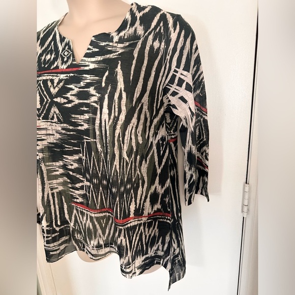 Jess & Jane Contrast Bold Abstract Tribak Print Tunic Top Size L #1704 - Picture 4 of 11
